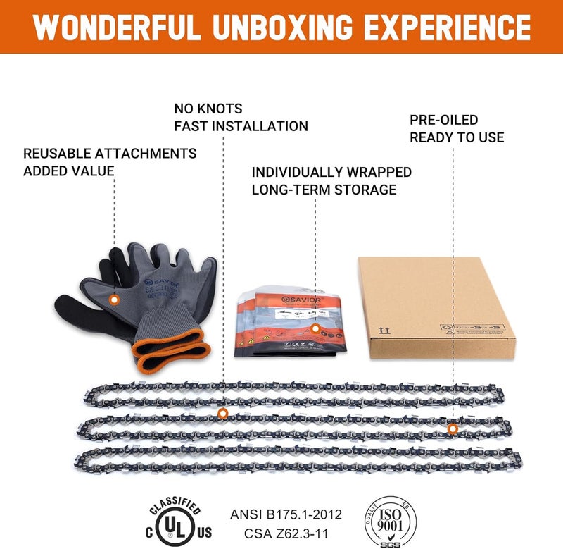 Savior 3Pcs 16 Inch Chainsaw Chain .325" Pitch .063" Gauge 62 Drive Links 26RM3 62 Replacement 3689 005 0062, Fits STIHL 021 025 MS230 MS241 MS250 MS251, L62 - Image 4